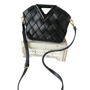 Anthropologie Melie Bianco Faux Leather Woven Satchel in Black